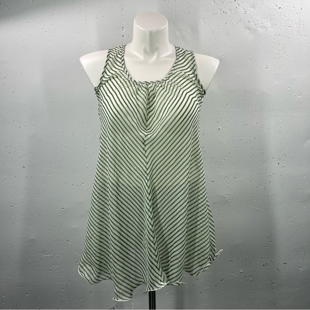 Blu Pepper Sheer Green Striped Mini Dress Tunic S